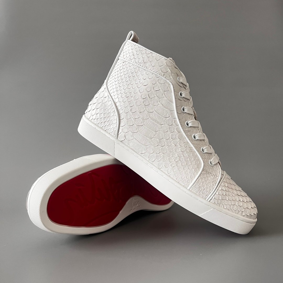 Aurora Custom Christian Louboutin Louis Flat "White Python Embossed" High-Top - Image 8