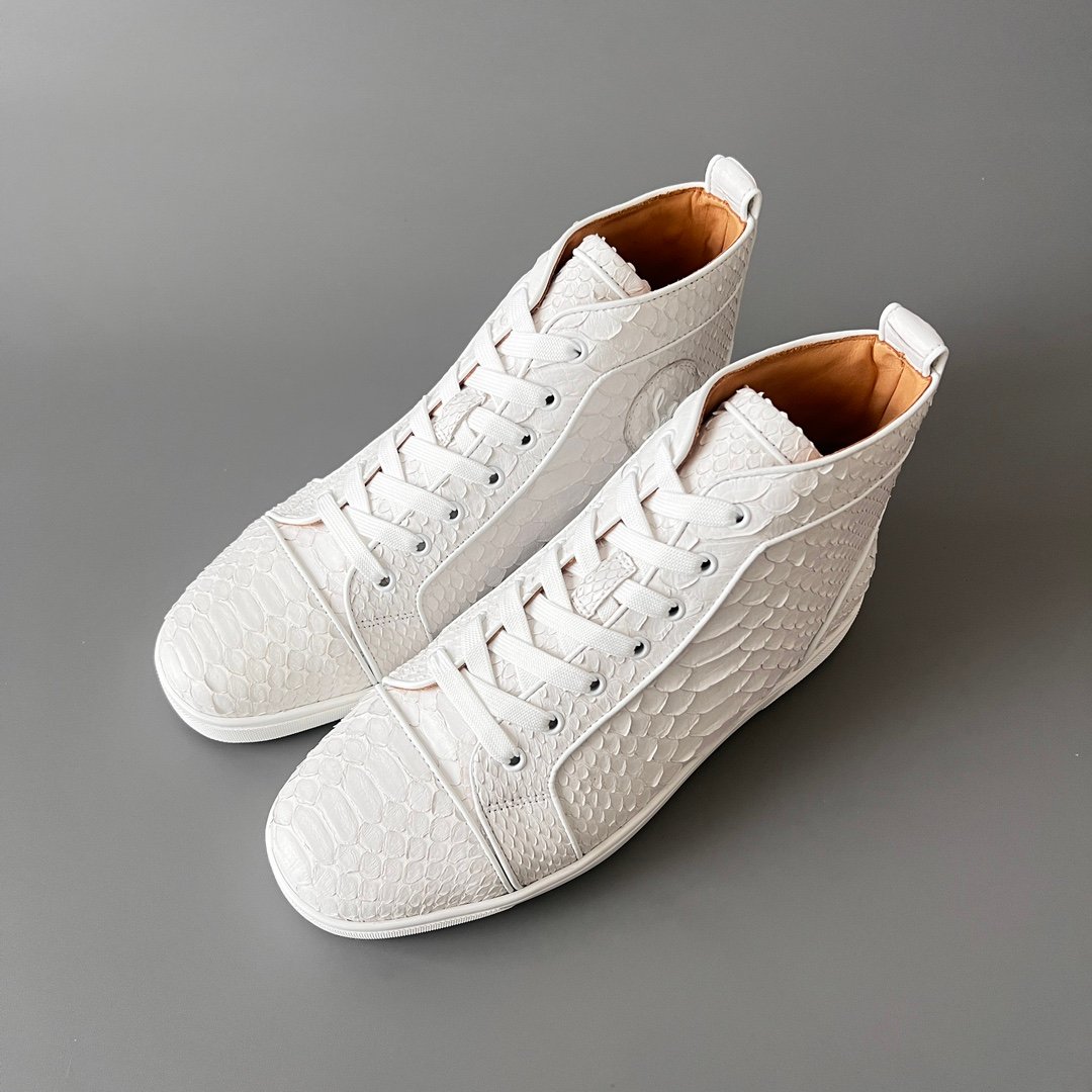 Aurora Custom Christian Louboutin Louis Flat "White Python Embossed" High-Top