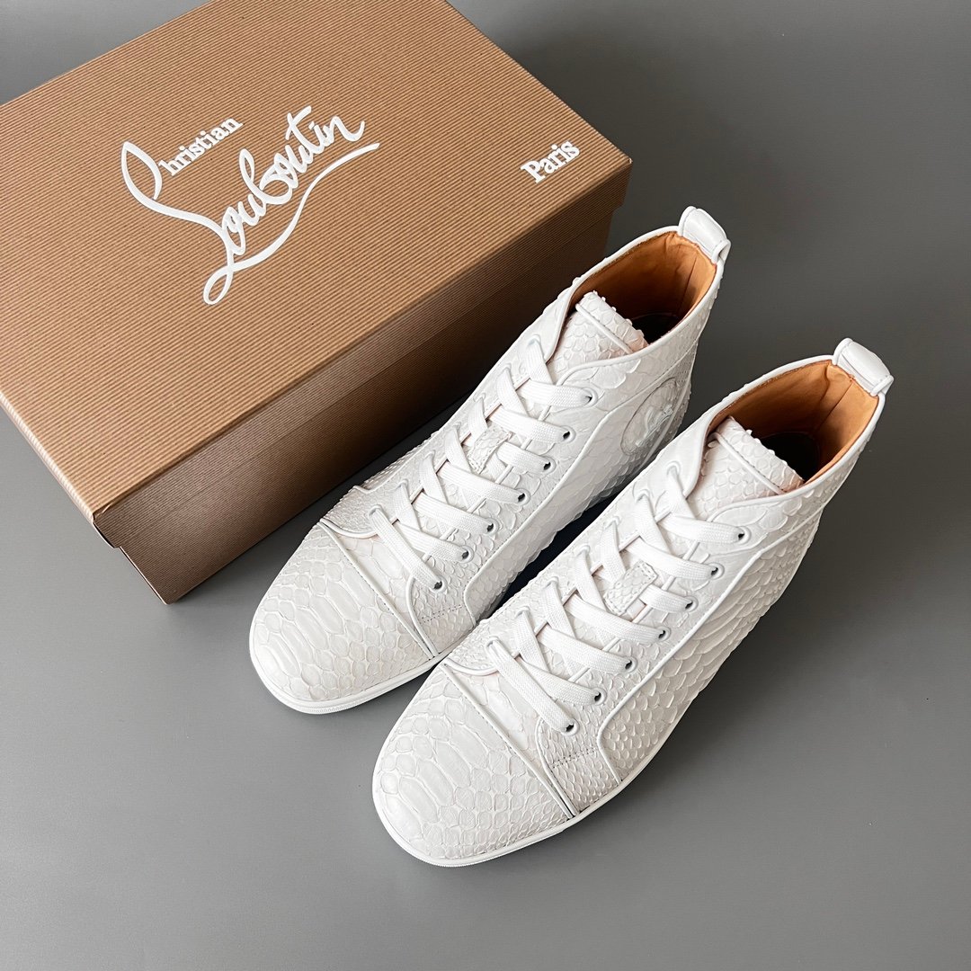 Aurora Custom Christian Louboutin Louis Flat "White Python Embossed" High-Top - Image 9