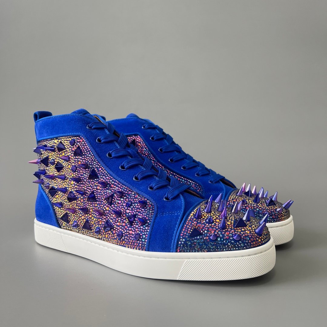 Aurora Custom Christian Louboutin Louis Flat "Royal Blue Suede" High-Top - Image 4
