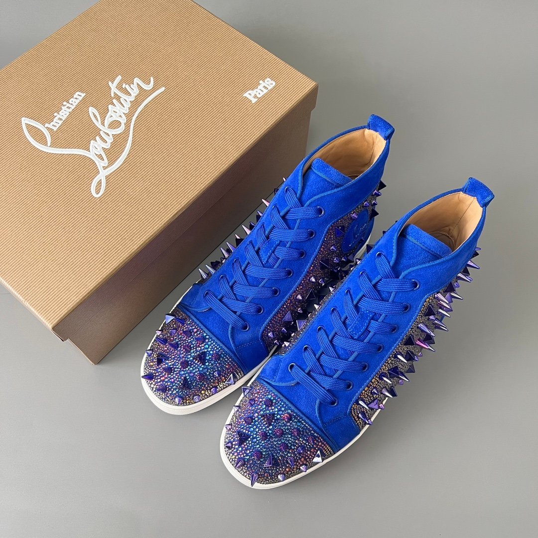Aurora Custom Christian Louboutin Louis Flat "Royal Blue Suede" High-Top - Image 9