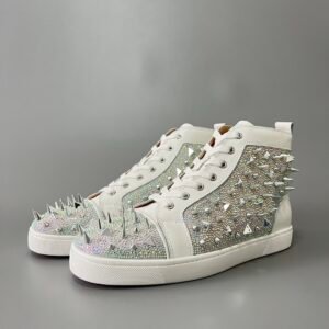 Aurora Custom Christian Louboutin Louis Spikes "White Iridescent Strass & Silver" High-Top