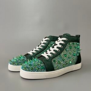 Aurora Custom Christian Louboutin Louis Spikes "Emerald Green Strass & Spikes" High-Top