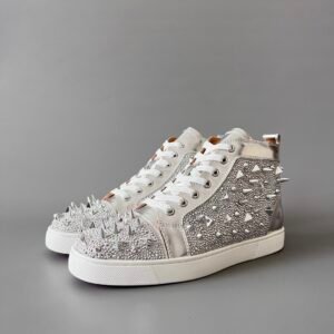 Aurora Custom Christian Louboutin Louis Spikes "Metallic Silver Strass & Chrome" High-Top