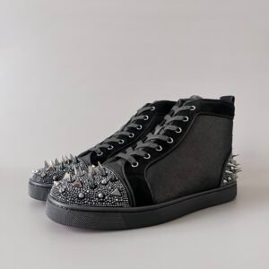 Aurora Custom Christian Louboutin Louis Spikes "Black Suede Strass & Silver Chrome" High-Top