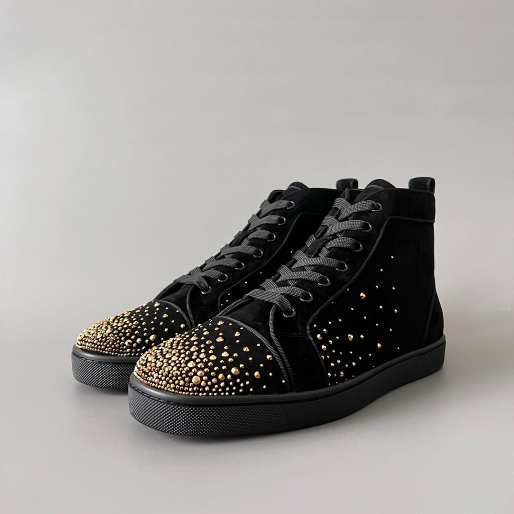 Aurora Custom Christian Louboutin Louis "Black Suede & Gold Scattered Strass" High-Top