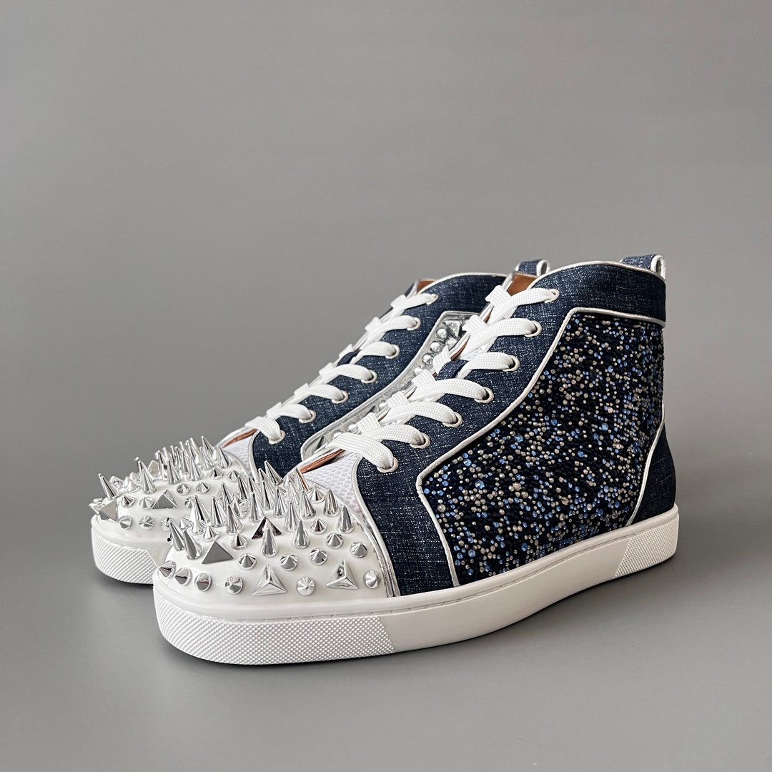 Aurora Custom Christian Louboutin Louis High-Top "Denim Spikes & Strass"