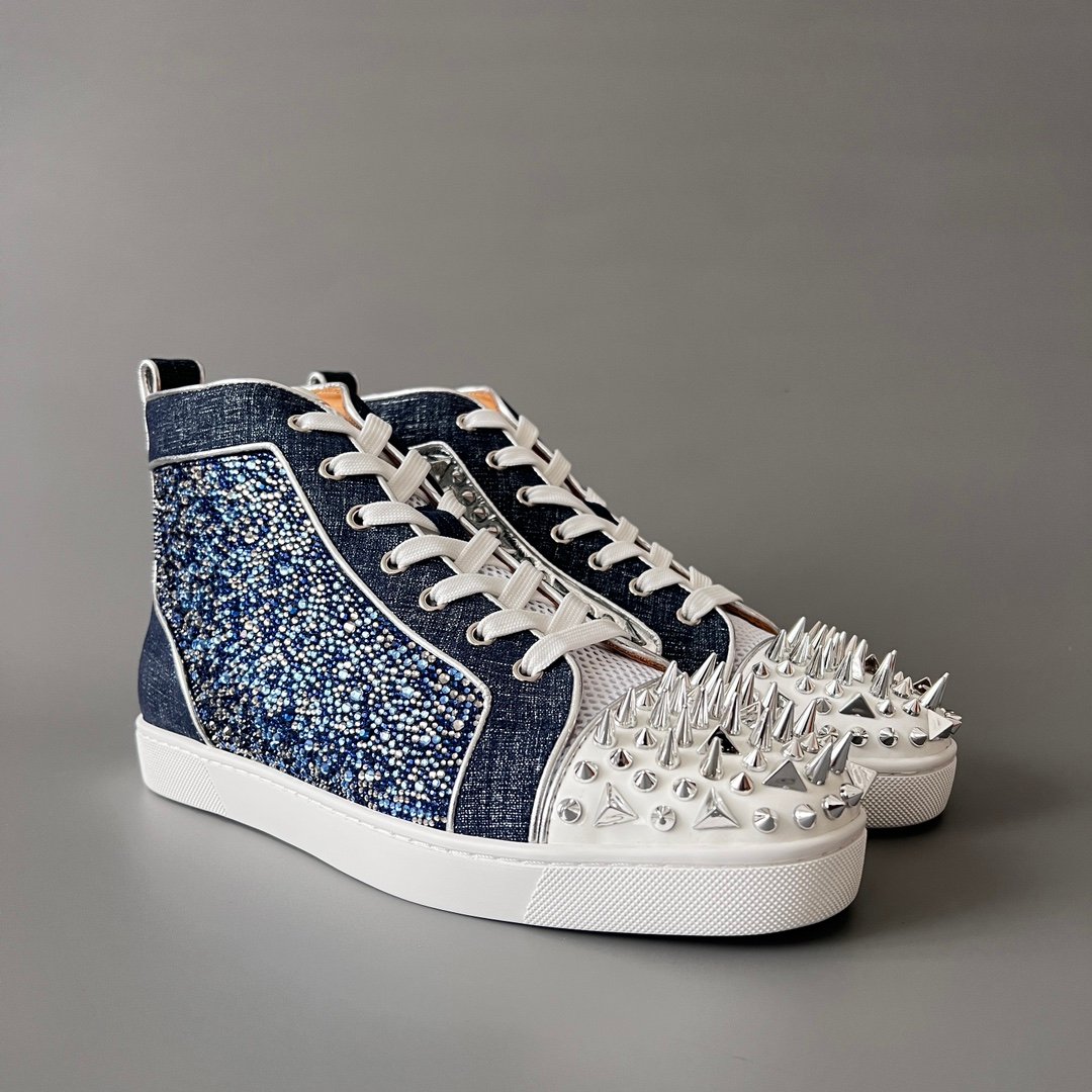 Aurora Custom Christian Louboutin Louis High-Top "Denim Spikes & Strass" - Image 3