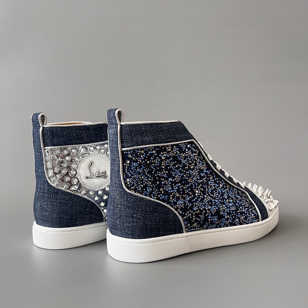 Aurora Custom Christian Louboutin Louis High-Top "Denim Spikes & Strass" - Image 4