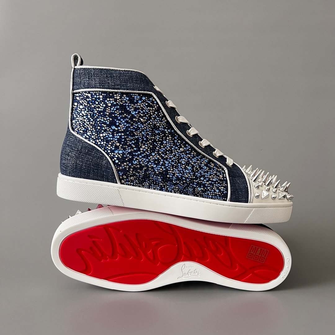 Aurora Custom Christian Louboutin Louis High-Top "Denim Spikes & Strass" - Image 6