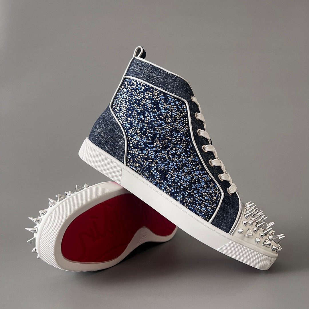 Aurora Custom Christian Louboutin Louis High-Top "Denim Spikes & Strass" - Image 7