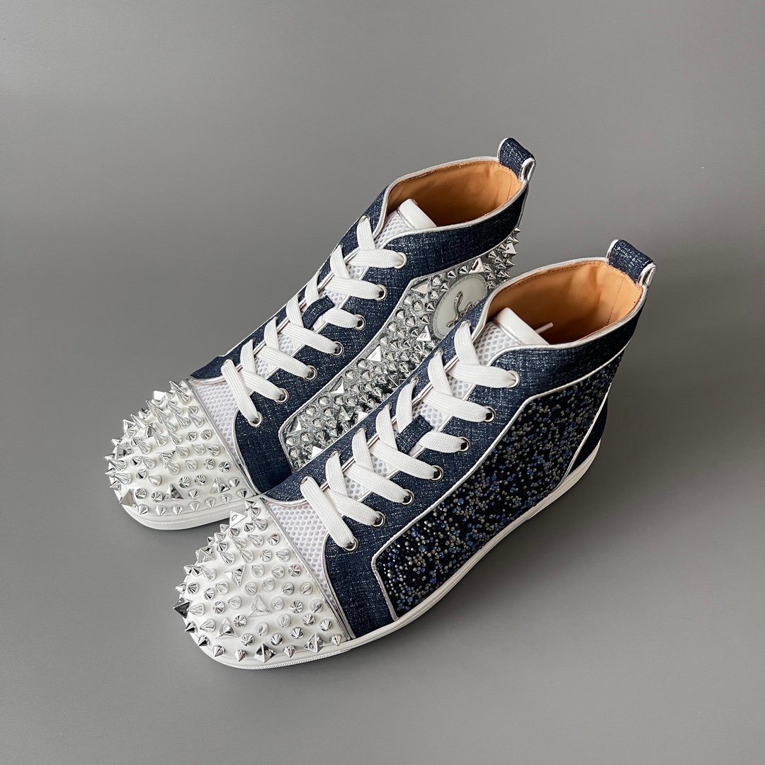 Aurora Custom Christian Louboutin Louis High-Top "Denim Spikes & Strass" - Image 8