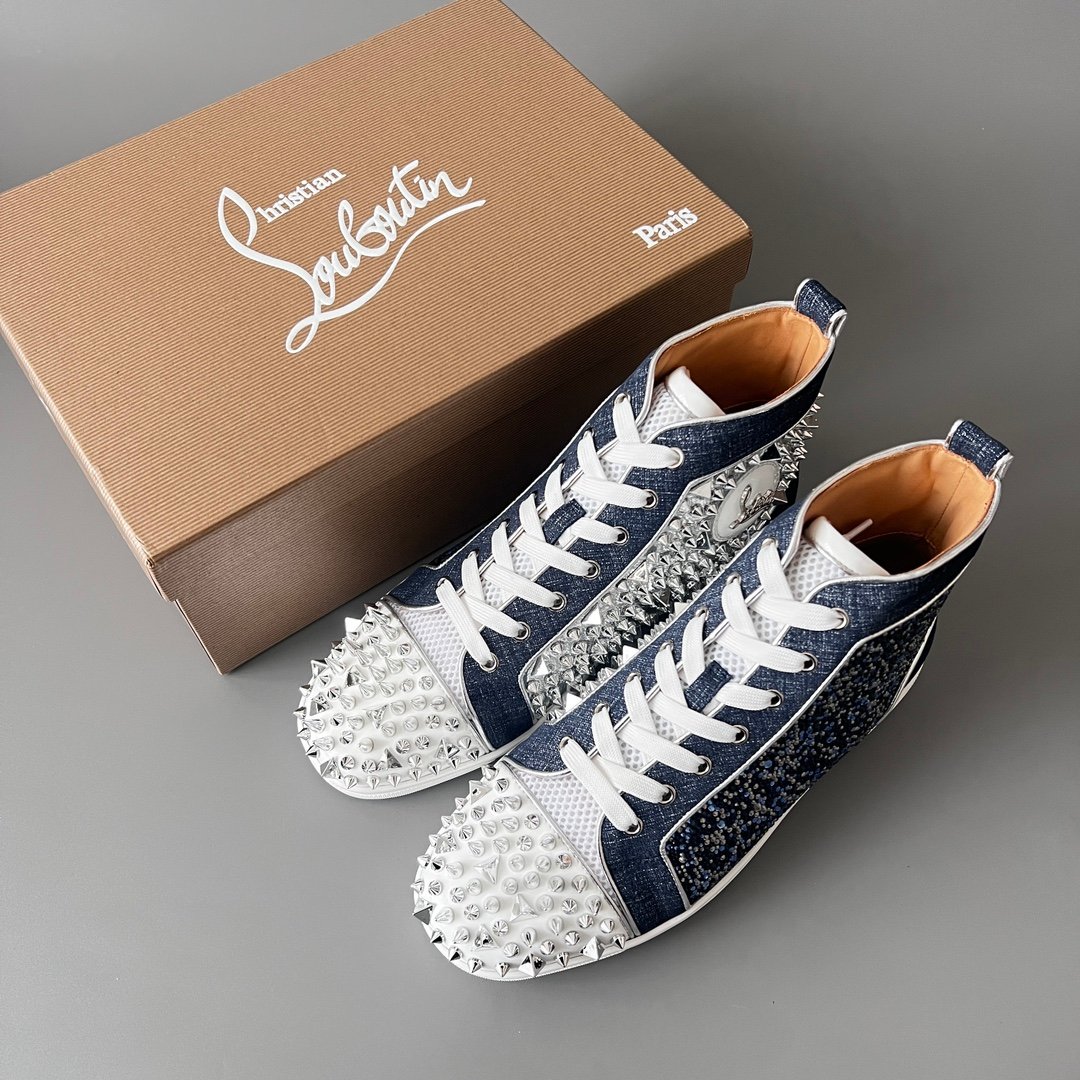Aurora Custom Christian Louboutin Louis High-Top "Denim Spikes & Strass" - Image 9