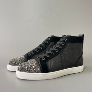Aurora Custom Christian Louboutin Louis High-Top "Black Weave & Silver Pavé Spikes