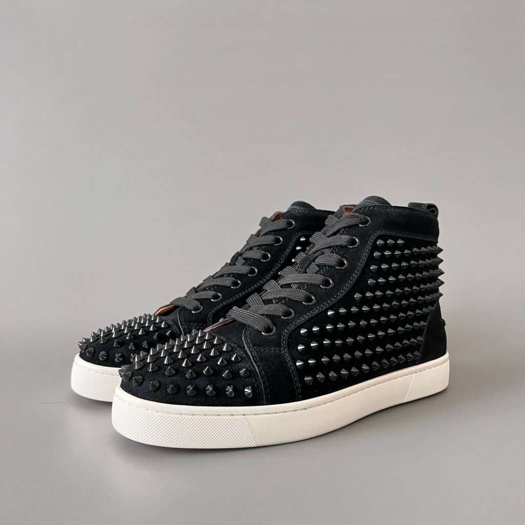 Aurora Custom Christian Louboutin Louis Spikes "Black Suede All-Over Spikes on White Sole" High-Top