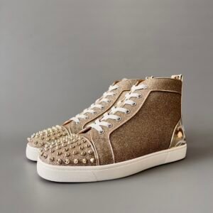 Aurora Custom Christian Louboutin Louis Spikes "Champagne Gold Glitter" High-Top