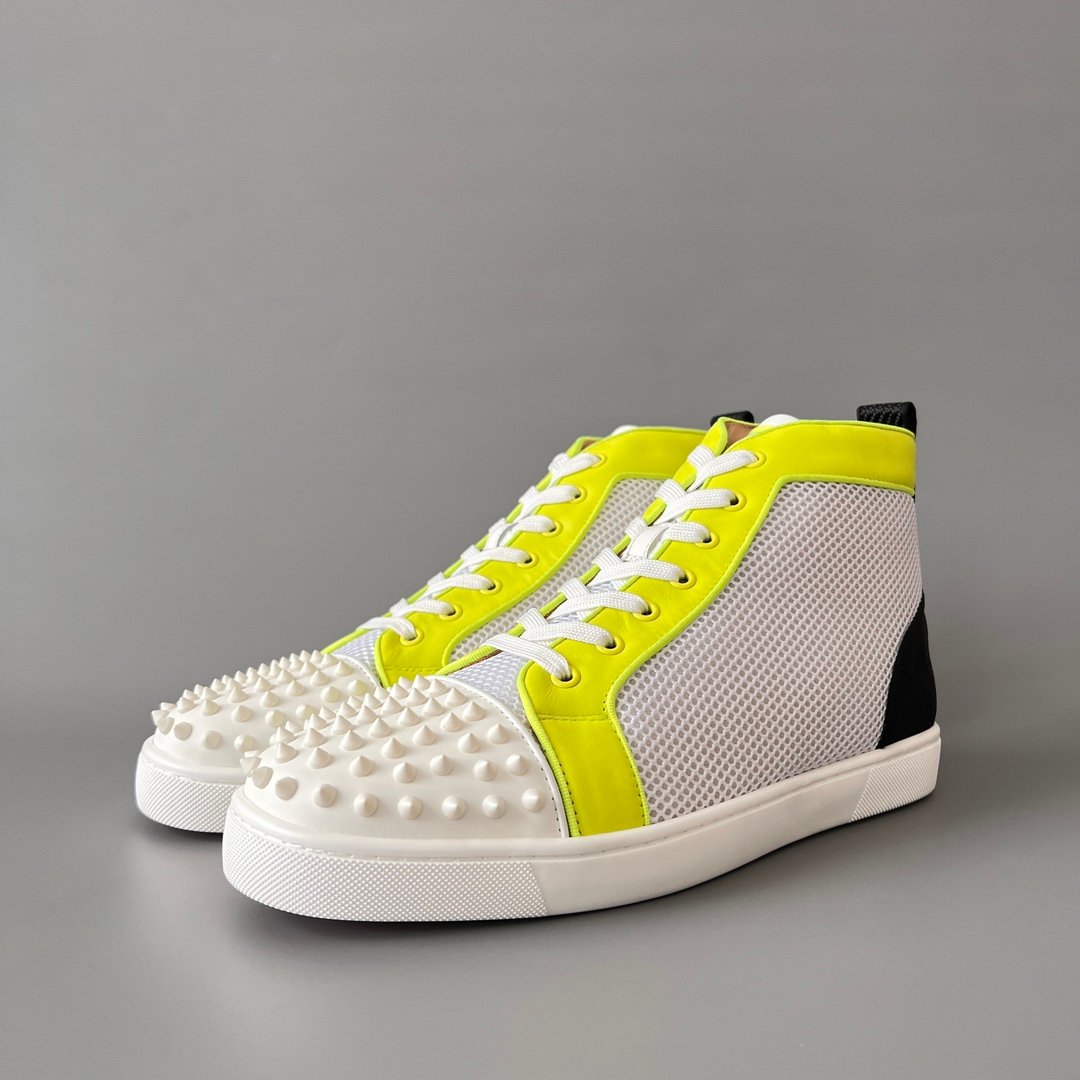 Aurora Custom Christian Louboutin Louis Spikes "Neon Yellow & White Technical Mesh" High-Top