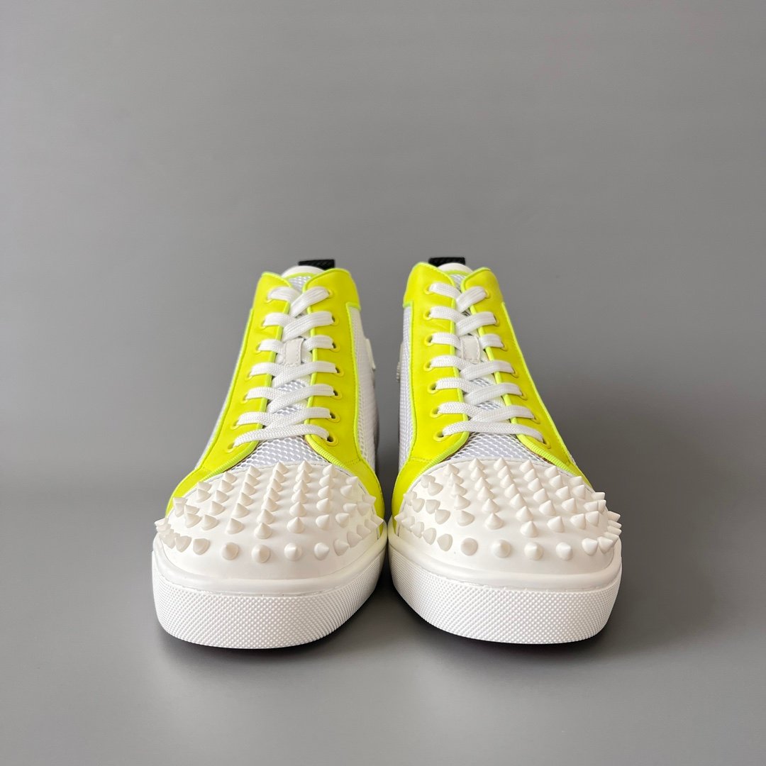 Aurora Custom Christian Louboutin Louis Spikes "Neon Yellow & White Technical Mesh" High-Top - Image 2