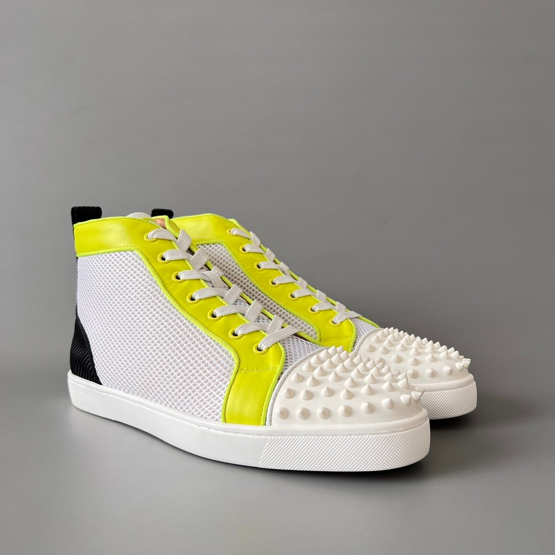 Aurora Custom Christian Louboutin Louis Spikes "Neon Yellow & White Technical Mesh" High-Top - Image 3
