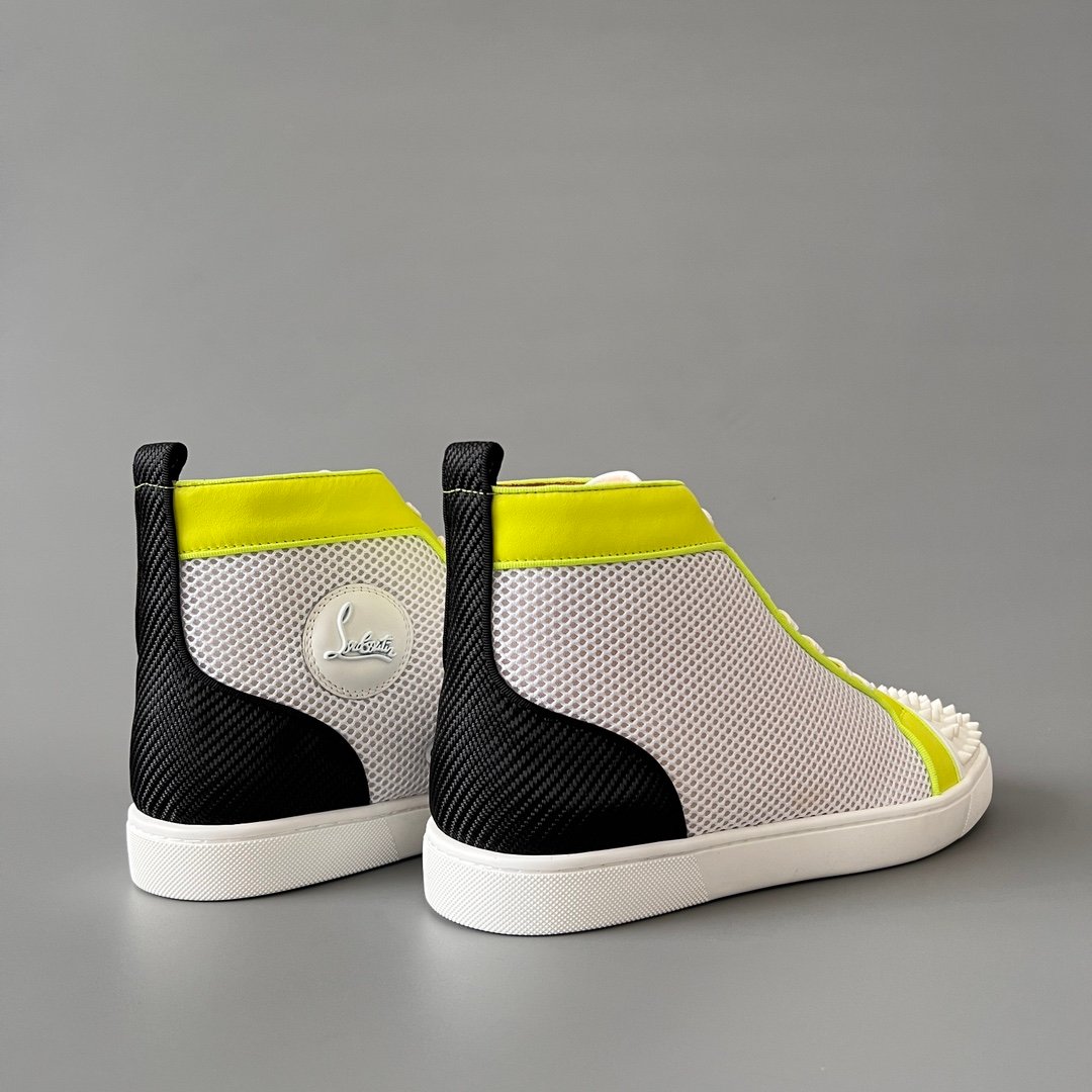 Aurora Custom Christian Louboutin Louis Spikes "Neon Yellow & White Technical Mesh" High-Top - Image 4