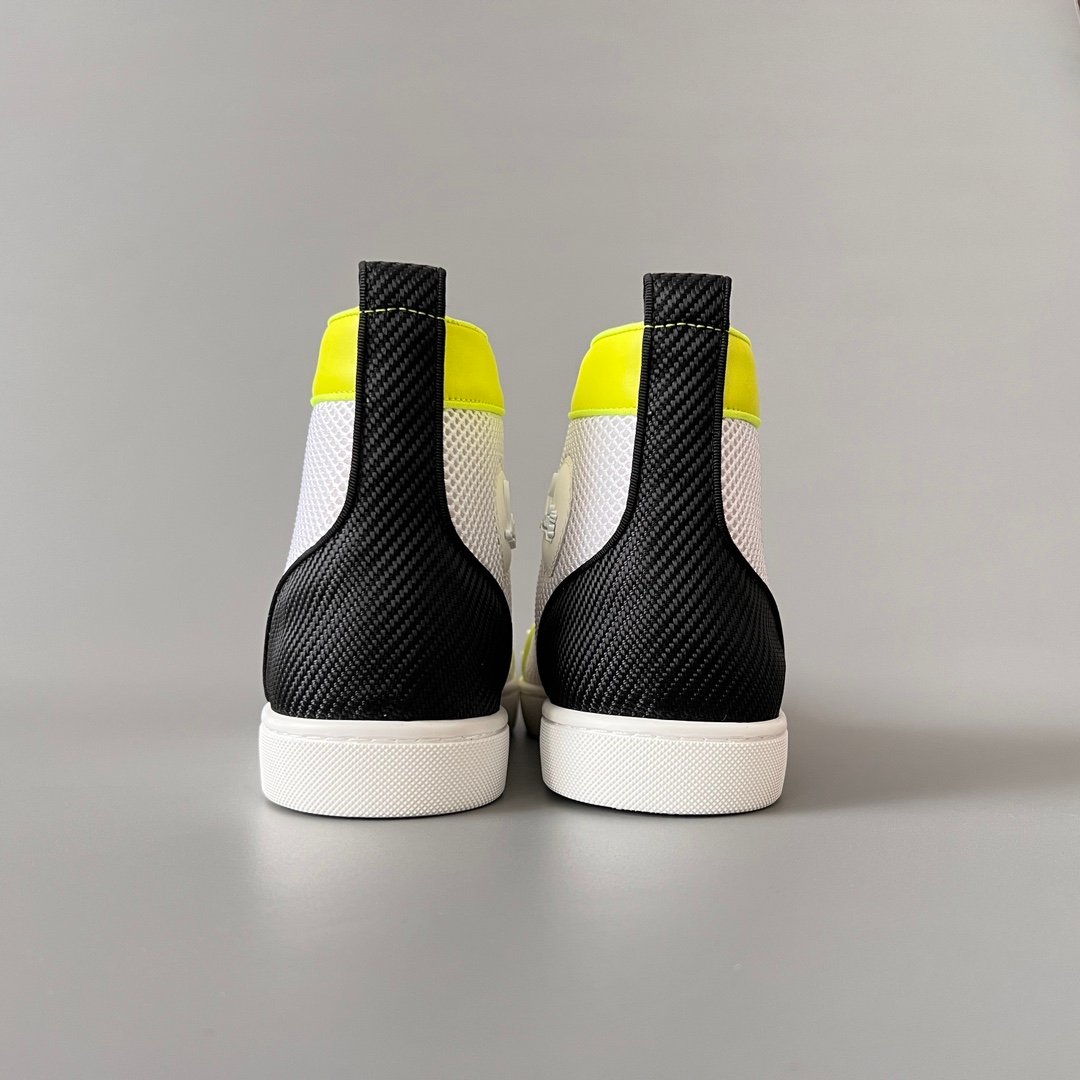 Aurora Custom Christian Louboutin Louis Spikes "Neon Yellow & White Technical Mesh" High-Top - Image 5