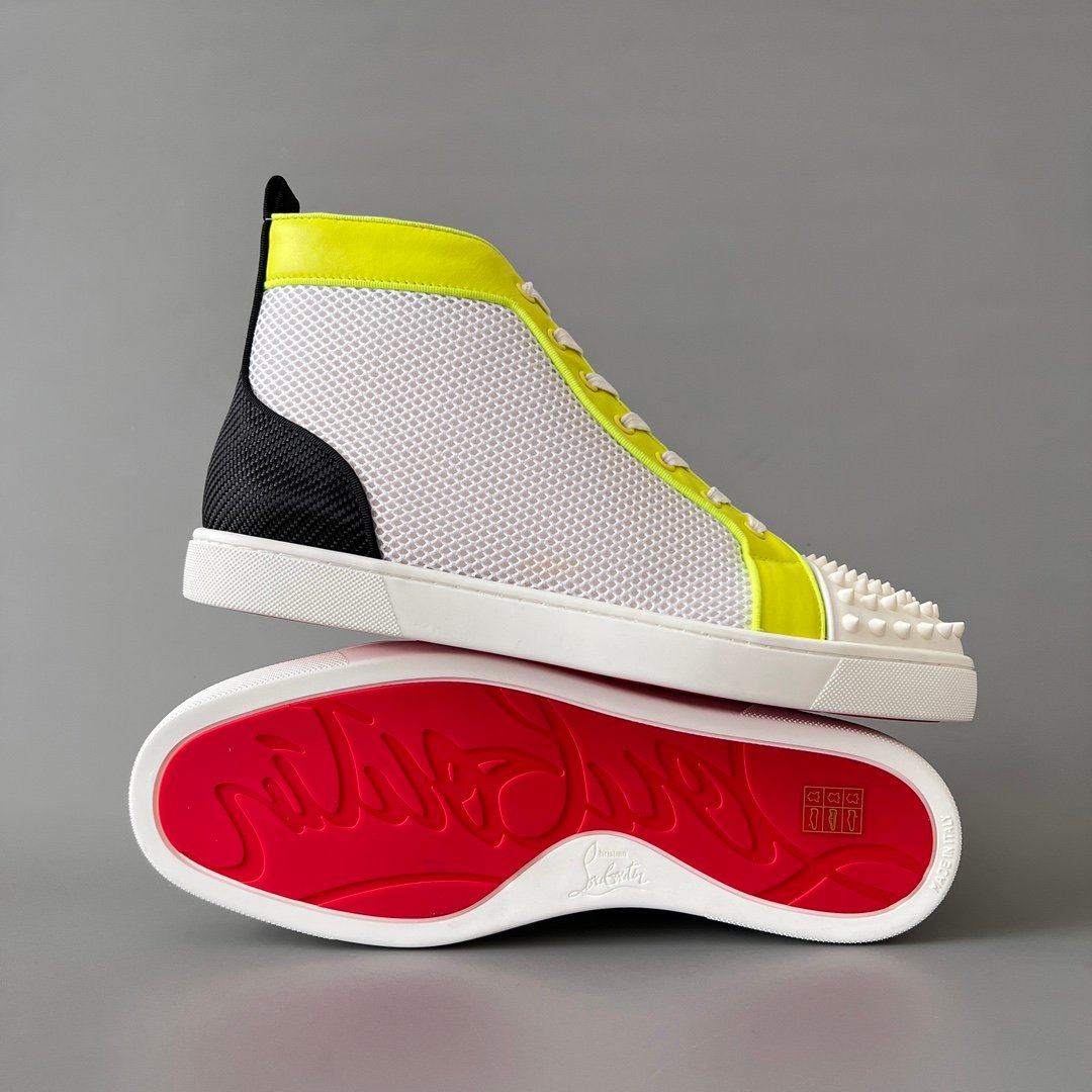 Aurora Custom Christian Louboutin Louis Spikes "Neon Yellow & White Technical Mesh" High-Top - Image 6
