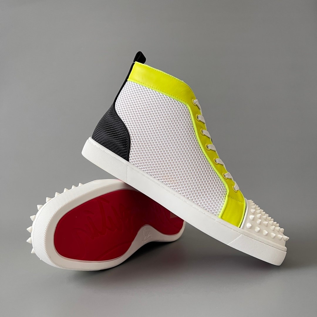 Aurora Custom Christian Louboutin Louis Spikes "Neon Yellow & White Technical Mesh" High-Top - Image 7