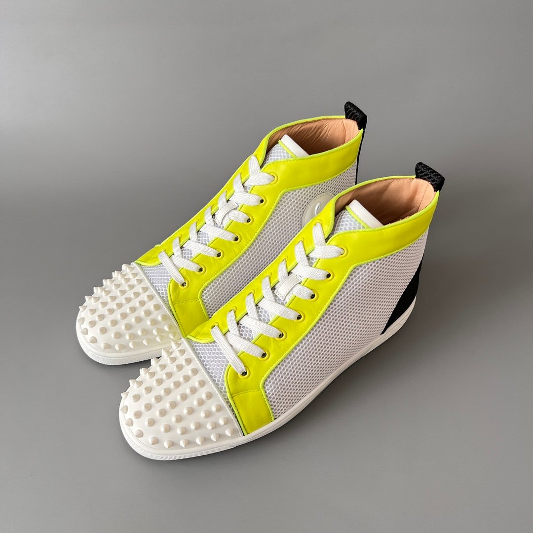 Aurora Custom Christian Louboutin Louis Spikes "Neon Yellow & White Technical Mesh" High-Top - Image 8