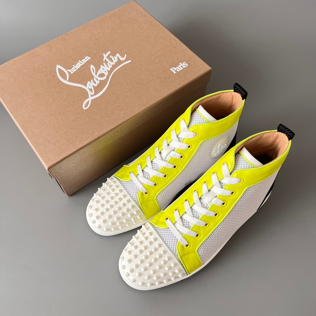 Aurora Custom Christian Louboutin Louis Spikes "Neon Yellow & White Technical Mesh" High-Top - Image 9