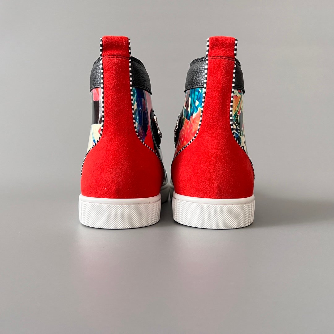 Aurora Custom Christian Louboutin Louis Spikes "Vintage Collage & Black Pebbled Leather" High-Top - Image 5