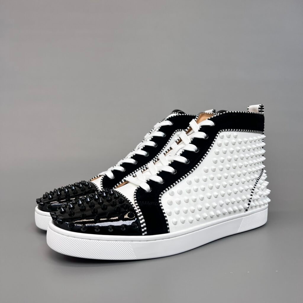 Aurora Custom Christian Louboutin Louis Spikes "Black & White Dual-Tone Pavé" High-Top