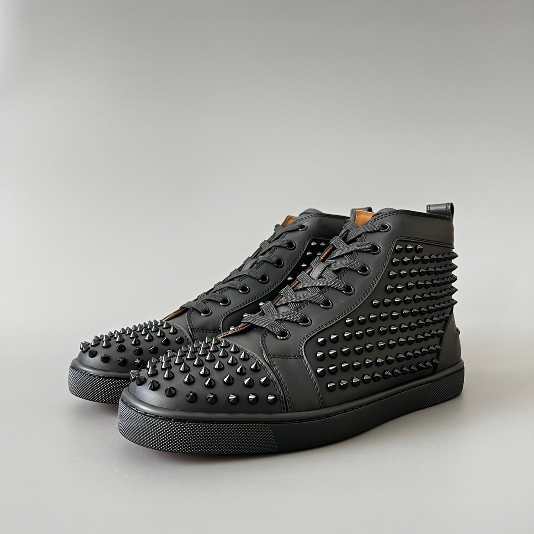 Aurora Custom Christian Louboutin Louis Spikes "Triple Black Matte Leather" High-Top