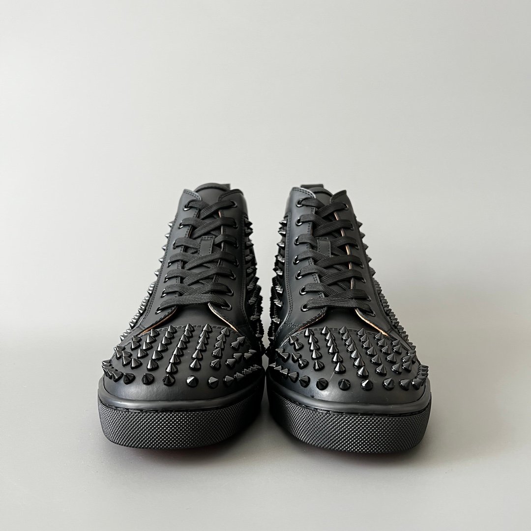 Aurora Custom Christian Louboutin Louis Spikes "Triple Black Matte Leather" High-Top - Image 2
