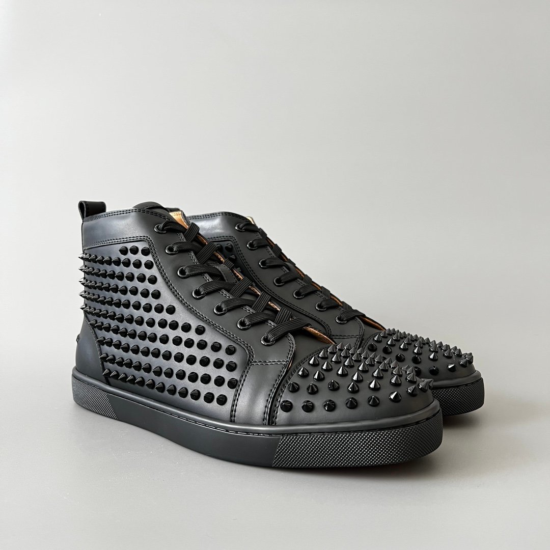 Aurora Custom Christian Louboutin Louis Spikes "Triple Black Matte Leather" High-Top - Image 3