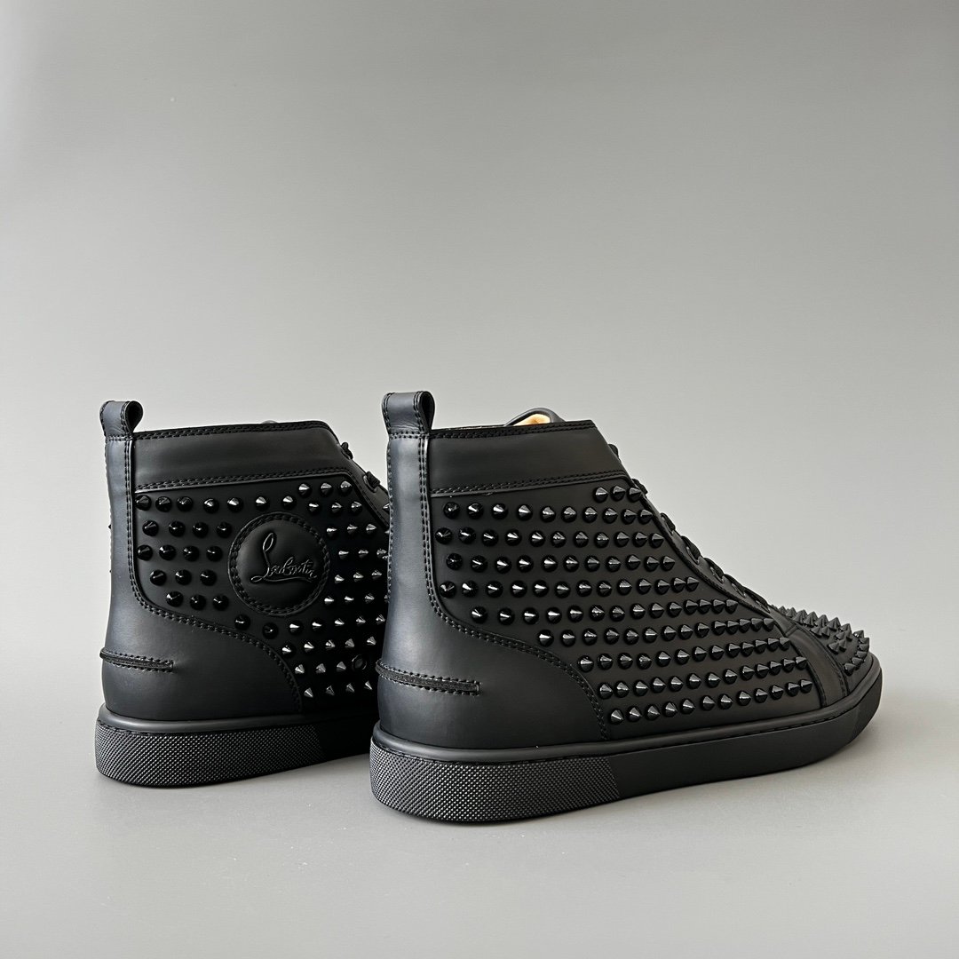 Aurora Custom Christian Louboutin Louis Spikes "Triple Black Matte Leather" High-Top - Image 4