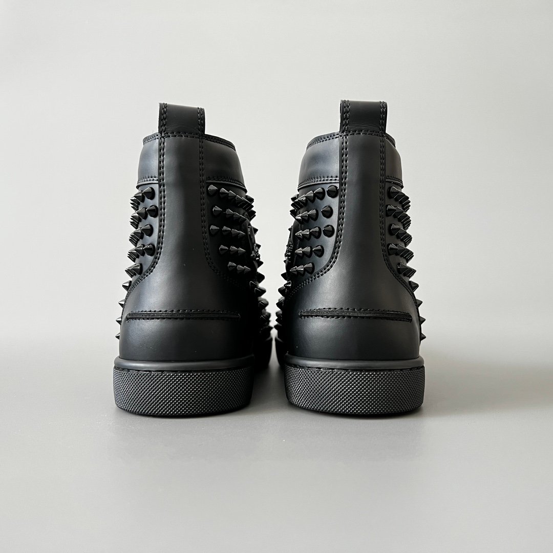 Aurora Custom Christian Louboutin Louis Spikes "Triple Black Matte Leather" High-Top - Image 5
