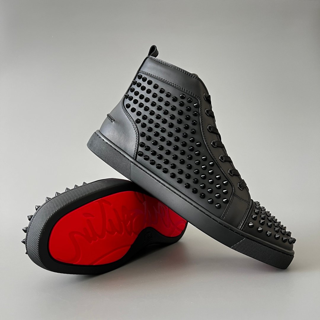 Aurora Custom Christian Louboutin Louis Spikes "Triple Black Matte Leather" High-Top - Image 6