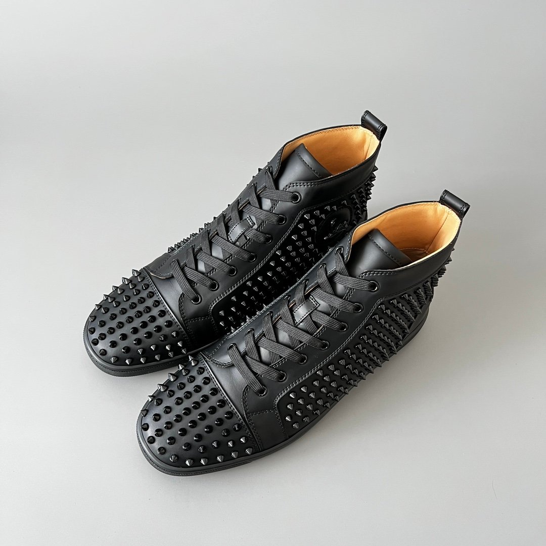 Aurora Custom Christian Louboutin Louis Spikes "Triple Black Matte Leather" High-Top - Image 7