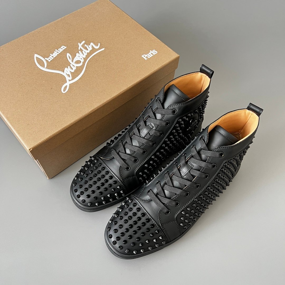 Aurora Custom Christian Louboutin Louis Spikes "Triple Black Matte Leather" High-Top - Image 8