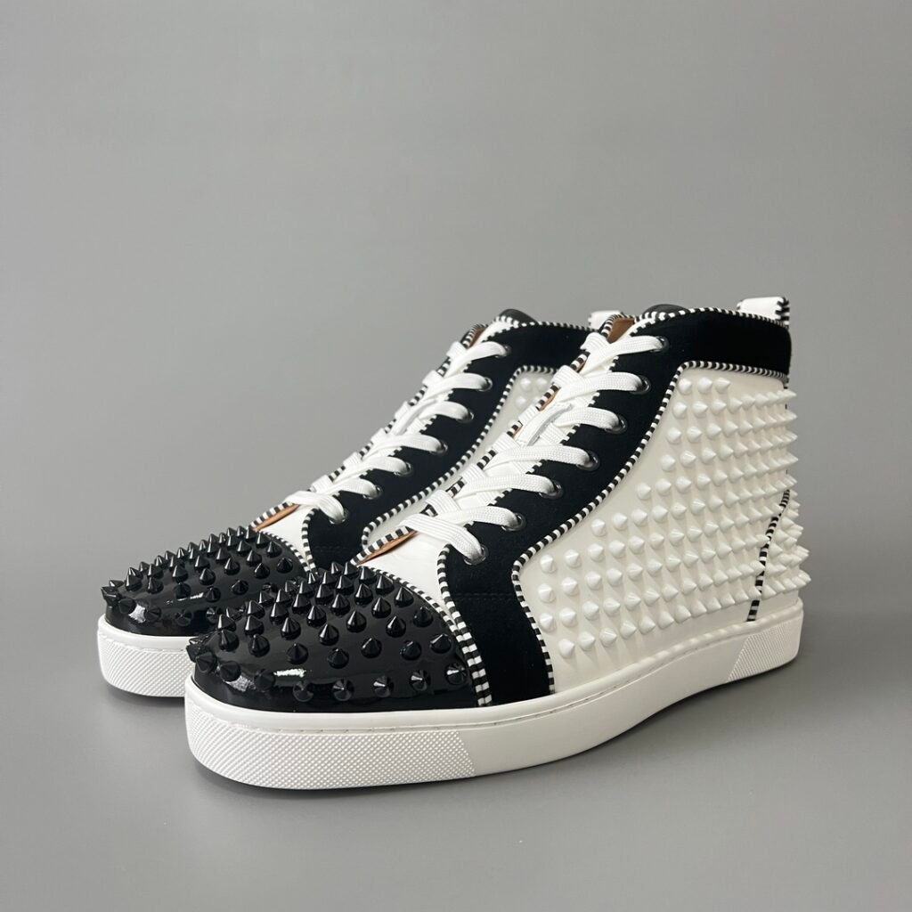 Aurora Custom Christian Louboutin Louis Spikes "Black & White Split-Texture" High-Top