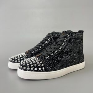 Aurora Custom Christian Louboutin Louis Spikes "Midnight Starry Black & Silver Chrome" High-Top