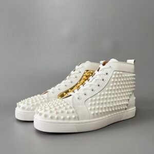 Aurora Custom Christian Louboutin Louis Spikes "White Matte & Golden Flash" High-Top