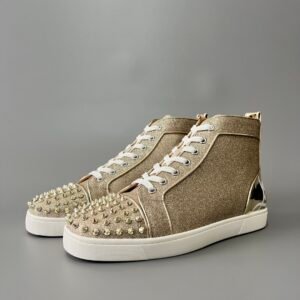Aurora Custom Christian Louboutin Louis Spikes "Champagne Gold Glitter & Metallic Specchio" High-Top
