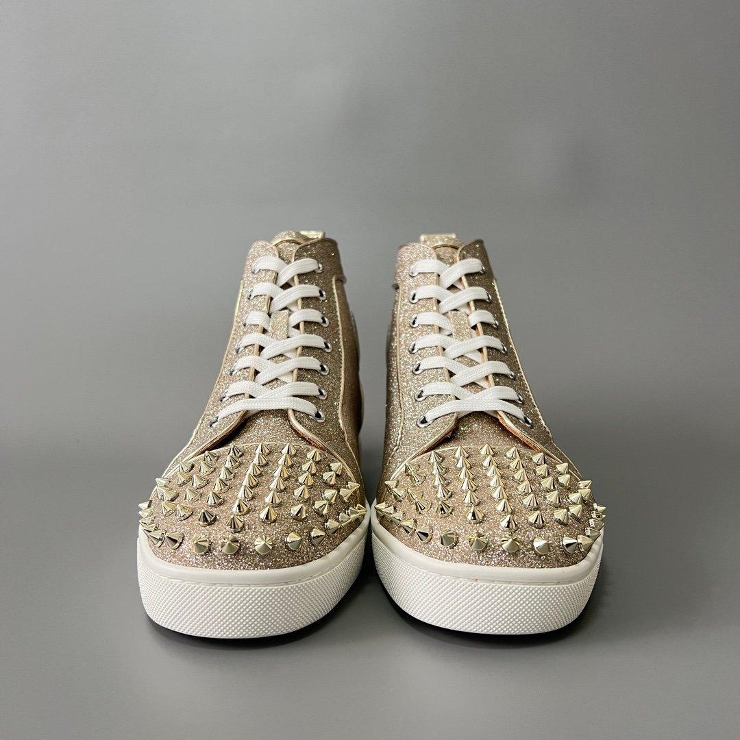 Aurora Custom Christian Louboutin Louis Spikes "Champagne Gold Glitter & Metallic Specchio" High-Top - Image 2