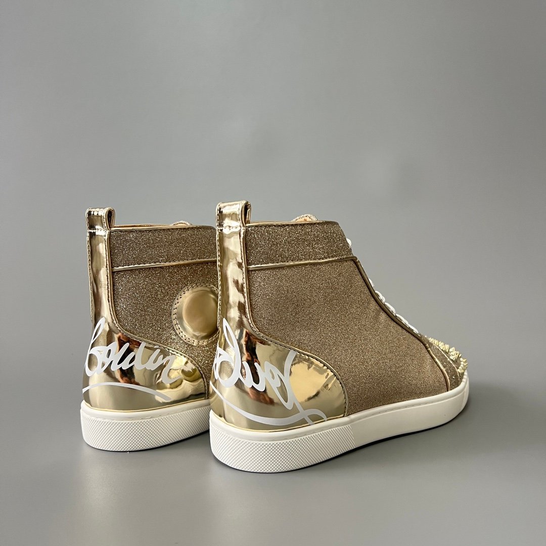 Aurora Custom Christian Louboutin Louis Spikes "Champagne Gold Glitter & Metallic Specchio" High-Top - Image 4