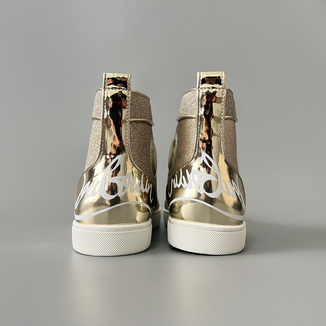 Aurora Custom Christian Louboutin Louis Spikes "Champagne Gold Glitter & Metallic Specchio" High-Top - Image 5