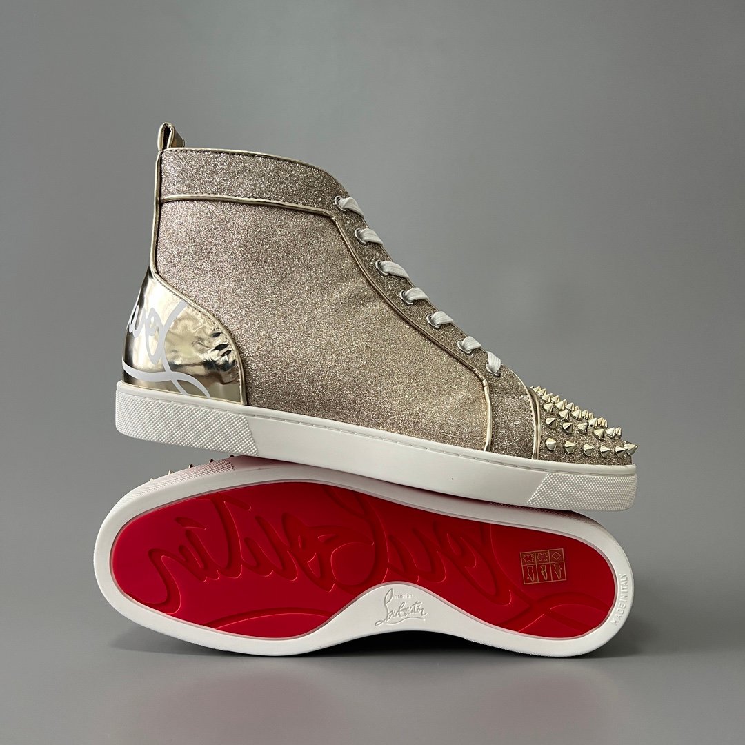 Aurora Custom Christian Louboutin Louis Spikes "Champagne Gold Glitter & Metallic Specchio" High-Top - Image 6