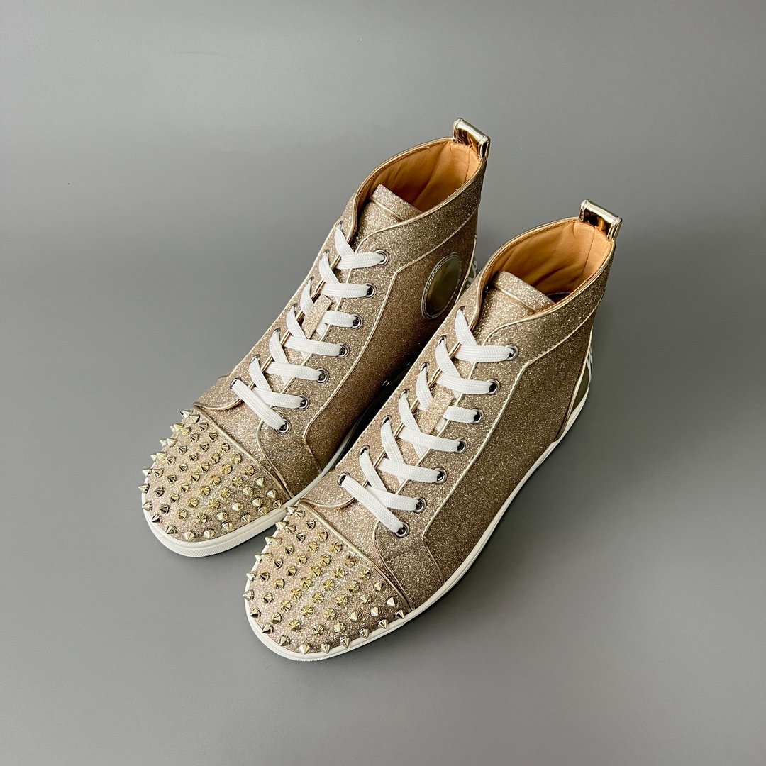 Aurora Custom Christian Louboutin Louis Spikes "Champagne Gold Glitter & Metallic Specchio" High-Top - Image 8