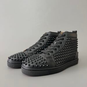 Aurora Custom Christian Louboutin Louis Spikes "Triple Black Smooth Calfskin" High-Top