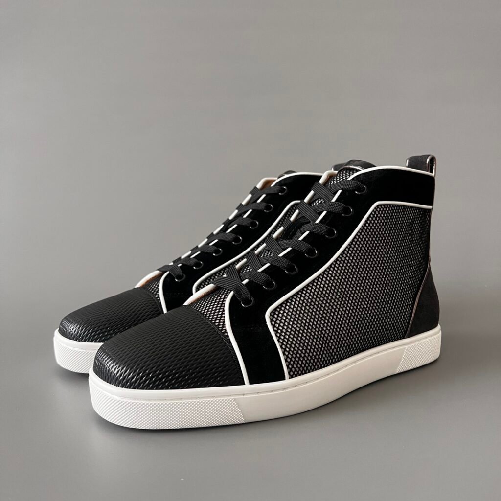 Aurora Custom Christian Louboutin Louis "Black Tech Mesh & Contrast Piping" High-Top (Non-Spike)